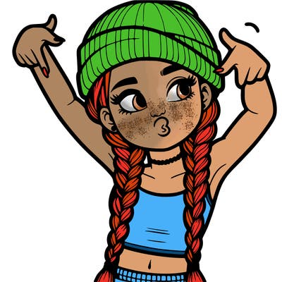 realistic teenage girl with braids and a beanie and crop top doing 🫶🏼