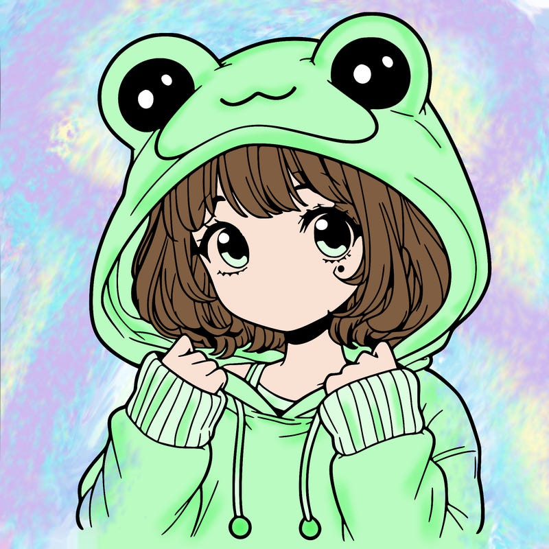 a cute teenage girl wearing a frog hoodie