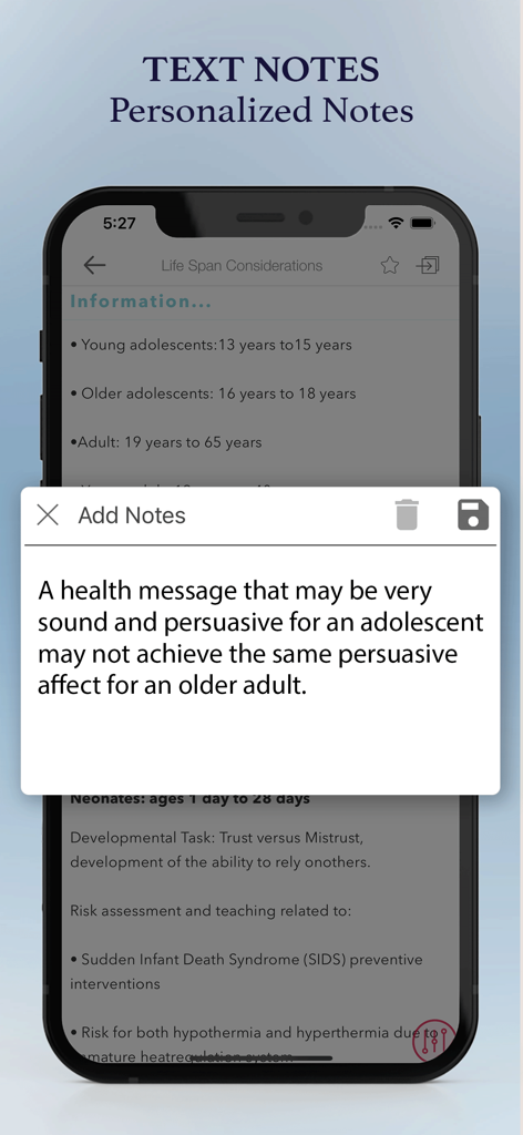 CCM Certification Made Easy - Mobile screen showing the personalized text notes feature in the CCM Certification Made Easy study app
