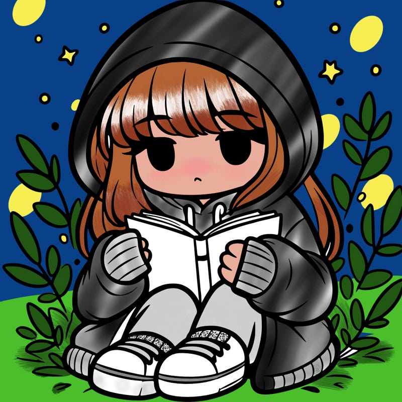 girl in oversized hoodie reading a book