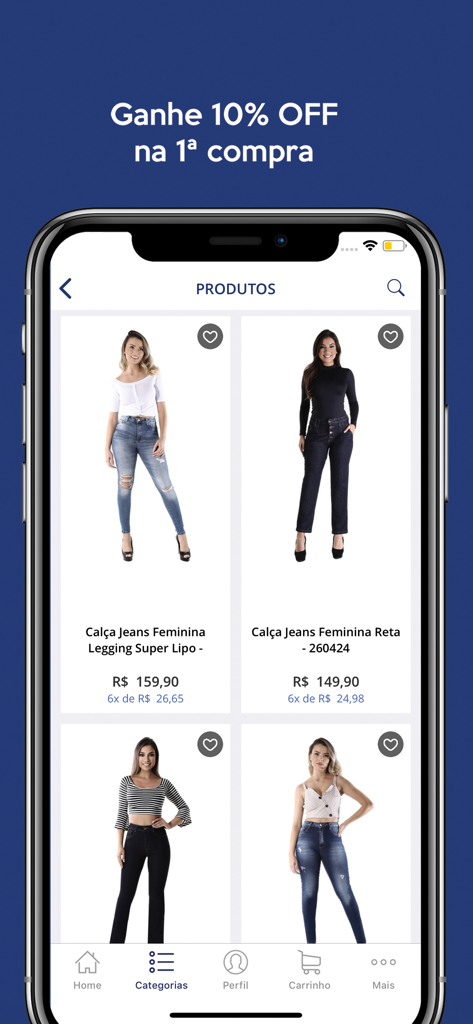 Sawary - Sawary Jeans app product catalog showing women denim styles and a ten percent discount offer