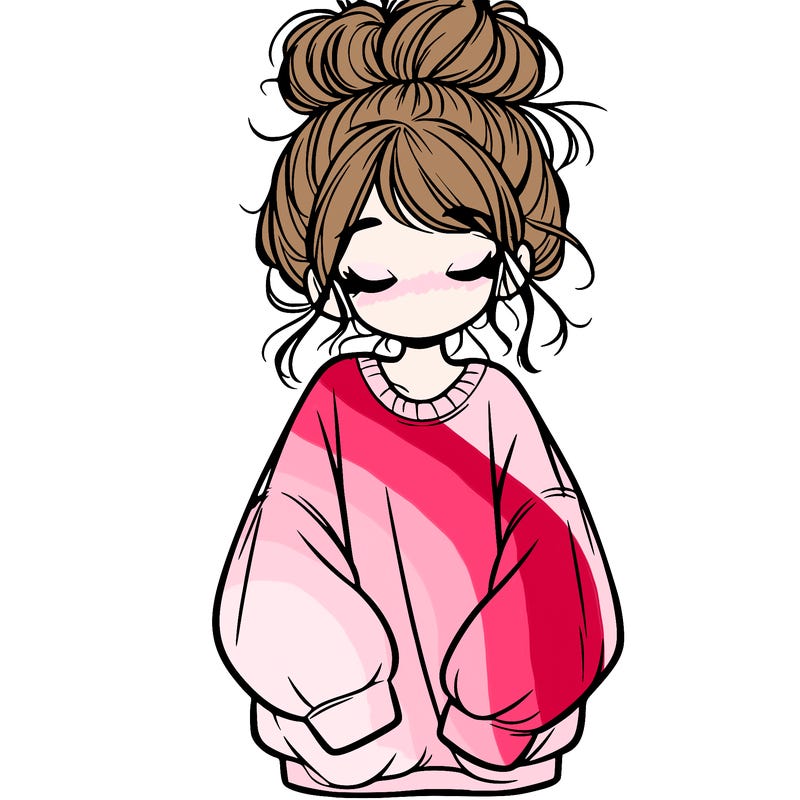 girl with baggy sweatshirt and messy bun