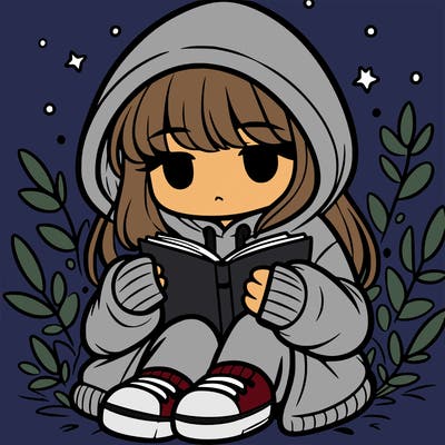 girl in oversized hoodie reading a book
