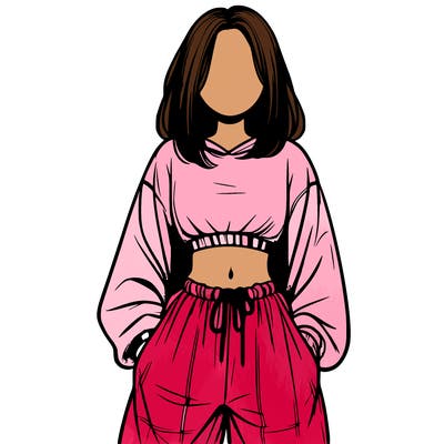 realistic girl faceless with baggy pants and a crop top