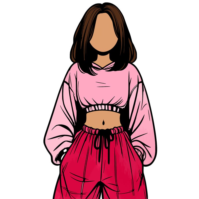 realistic girl faceless with baggy pants and a crop top