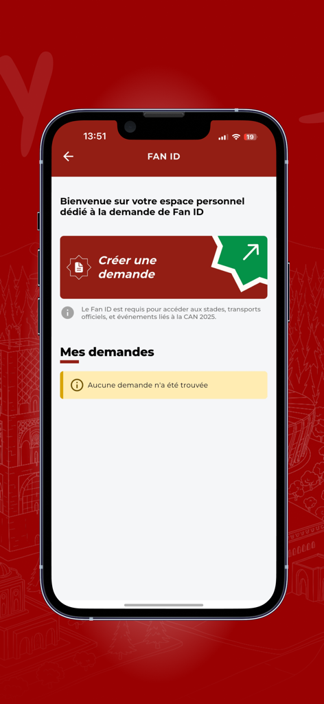 A smartphone screen showing the Fan ID request interface for the YALLA app