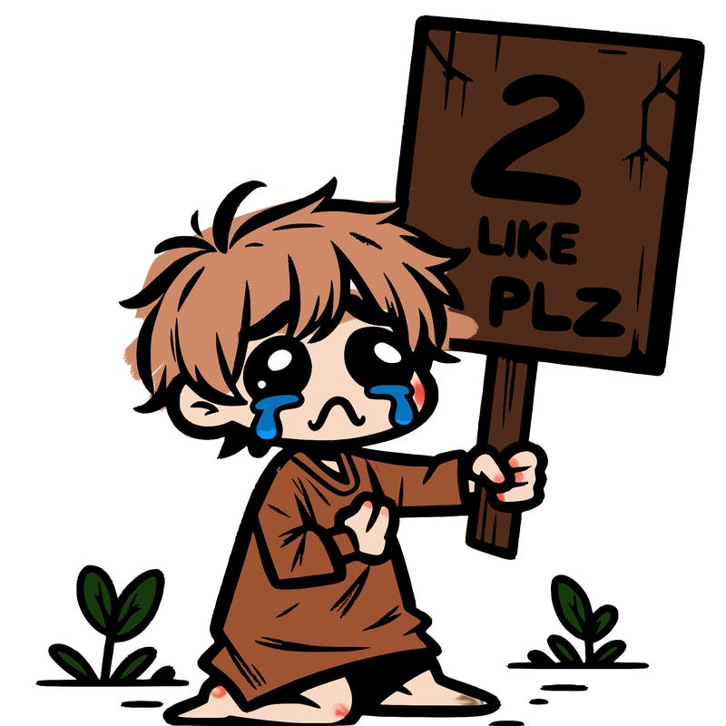 small poor toddler crying with sign that says 2 like plz