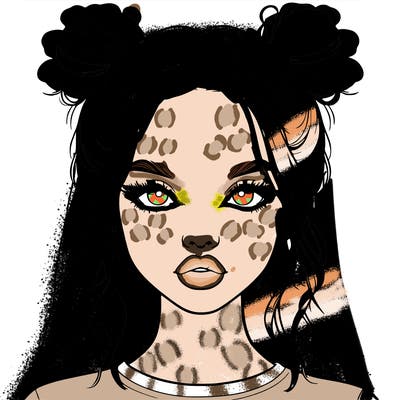 realistic girl with two buns in hair and lips