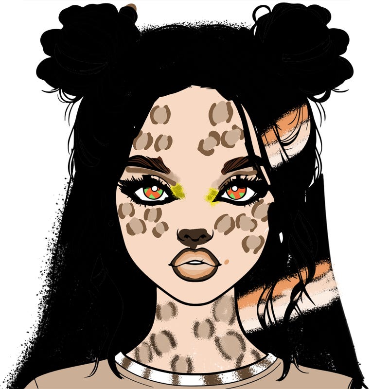 realistic girl with two buns in hair and lips