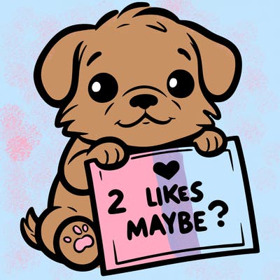 a puppy holding a sign that says 2 likes maybe?