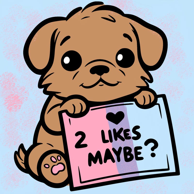 a puppy holding a sign that says 2 likes maybe?