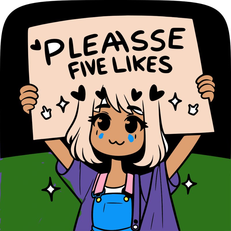 a girl holding up a sign that says please five likes
