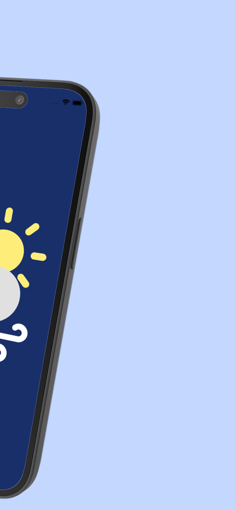 Weather Wear - Primer plano de la interfaz de la aplicación Weather Wear en un teléfono móvil que muestra iconos de sol y nubes