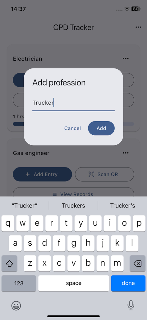 CPD Progress Tracker - Adding a new profession category in the CPD Progress Tracker app