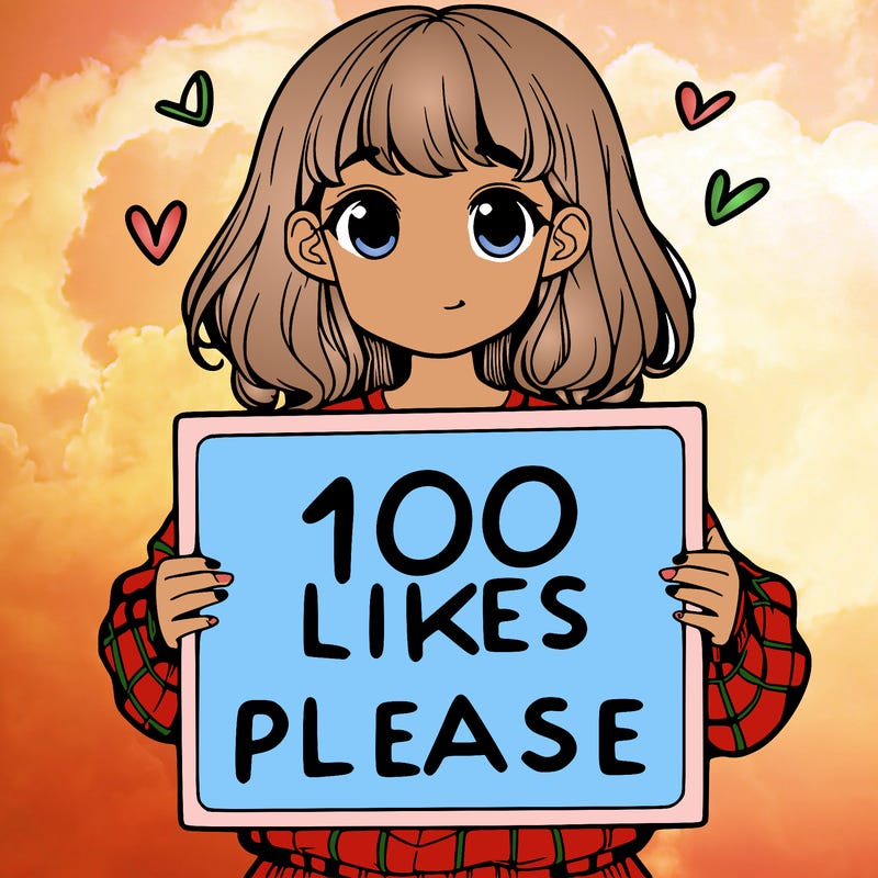 a girl holding a sign saying 100 likes please