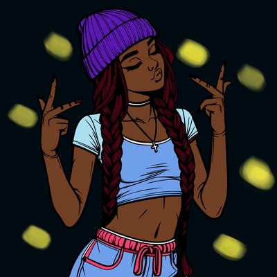 realistic teenage girl with braids and a beanie and crop top doing 🫶🏼