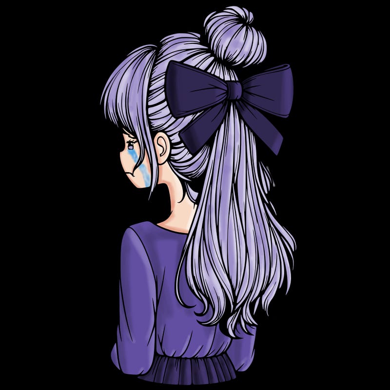 realistic girl  with hip length hair a bun and a big bow on the back of head