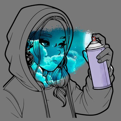 a realistic girl, spray painting