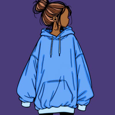 realistic girl with a oversized sweatshirt on and a bun