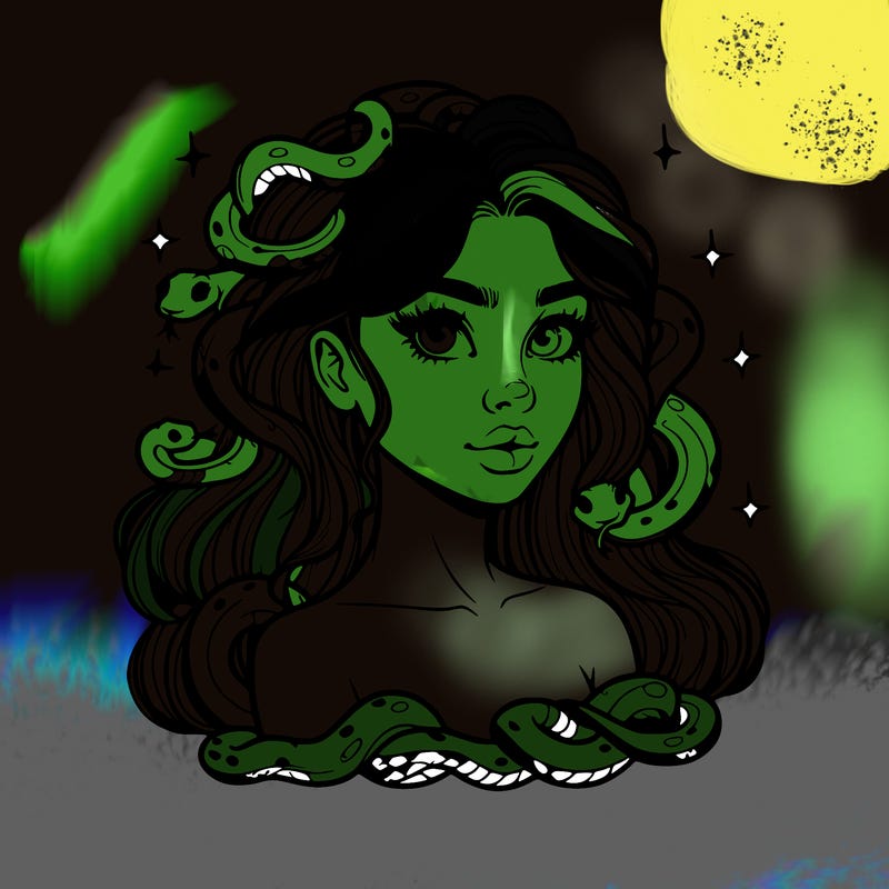 realistic girl with snakes as hair