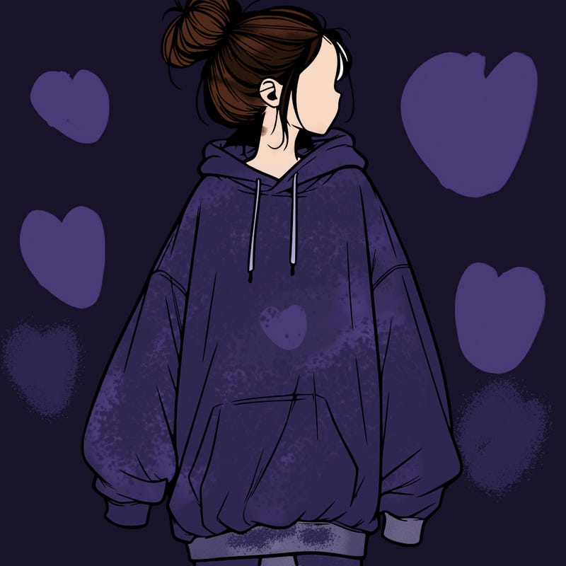 realistic girl with a oversized sweatshirt on and a bun