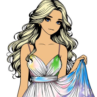 realistic girl in flowy silky prom dress