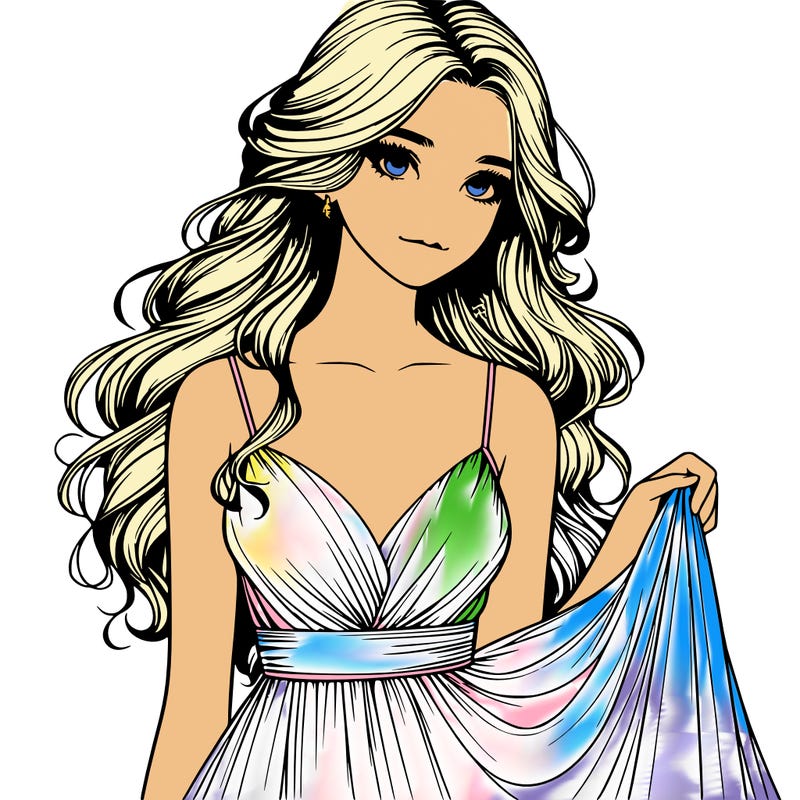 realistic girl in flowy silky prom dress