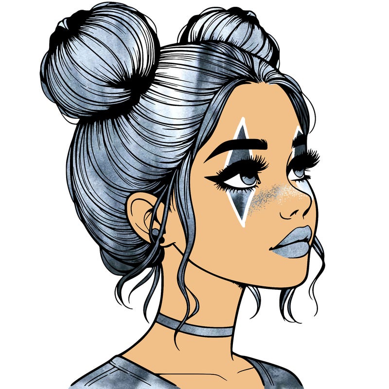 realistic girl with buns on the top of her head