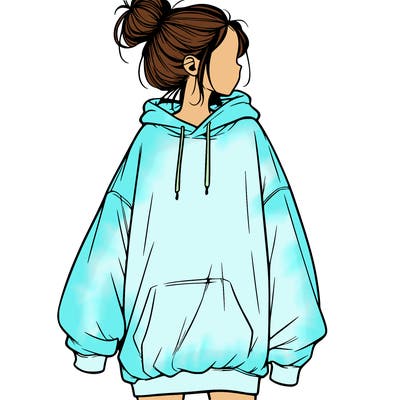 realistic girl with a oversized sweatshirt on and a bun