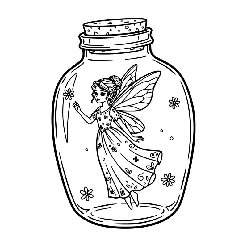 fairy wearing a dress in a jar