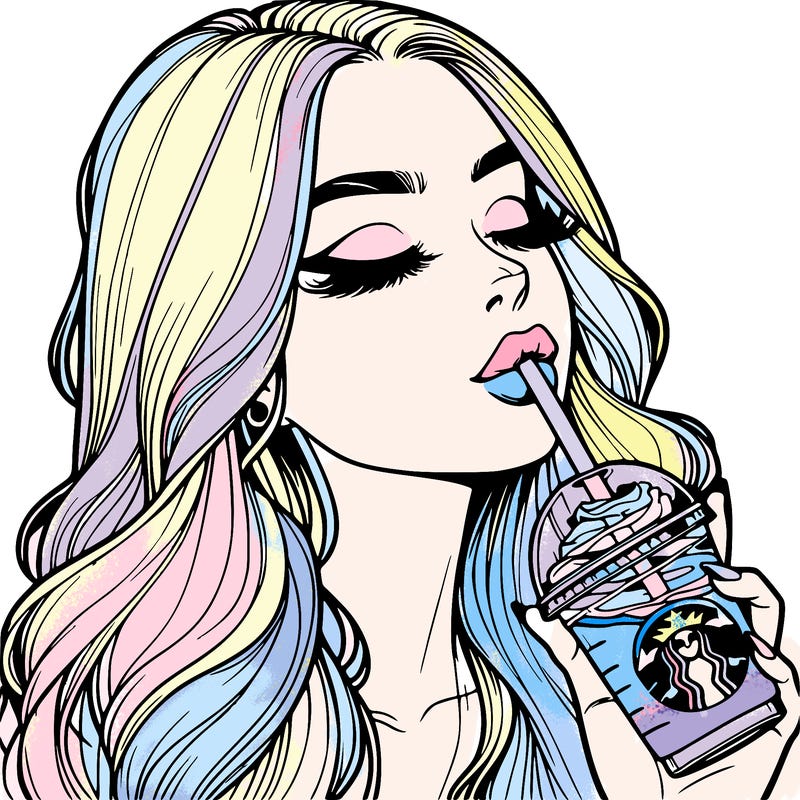 realistic girl drinking starbucks
