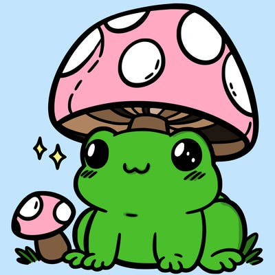 a cute frog with a mushroom hat