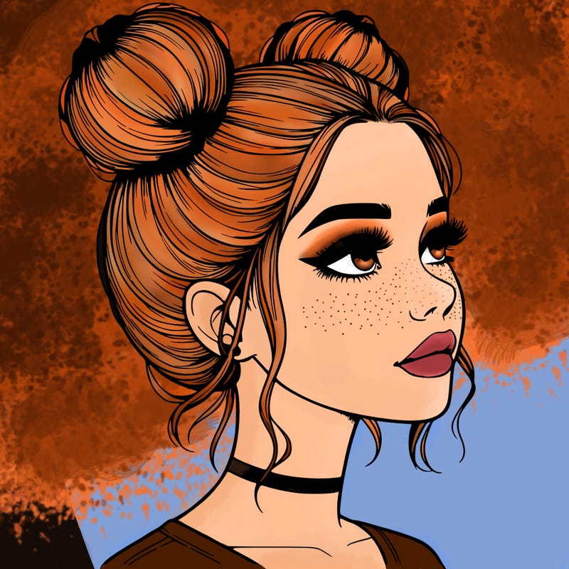realistic girl with buns on the top of her head