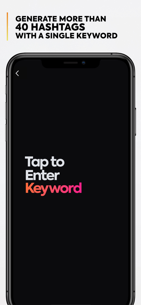 Hashtag Generator - Tage App - Tage app interface for generating over 40 hashtags with a single keyword