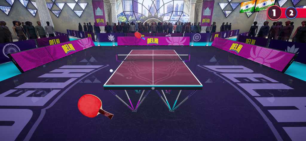 Un competitivo partido de tenis de mesa en la arena virtual de Delhi