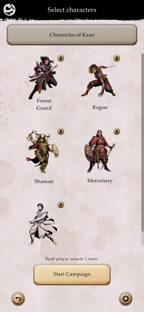 Fateforge: Chronicles of Kaan - Fateforge Chronicles of Kaanボードゲームコンパニオンアプリのキャラクター選択画面