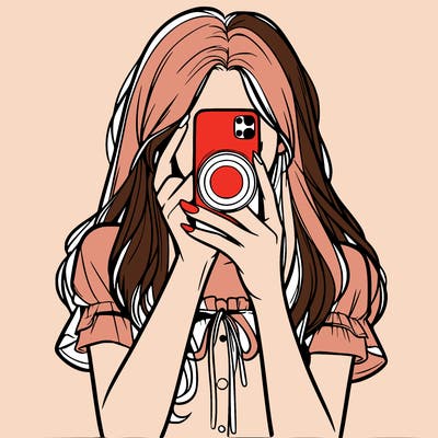 a realistic girl holding her phone taking pictures