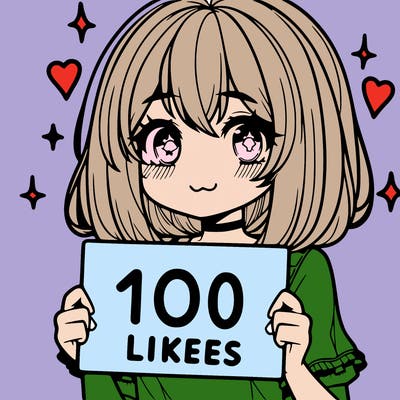 anima girl holding a 100 likes sign in her hand