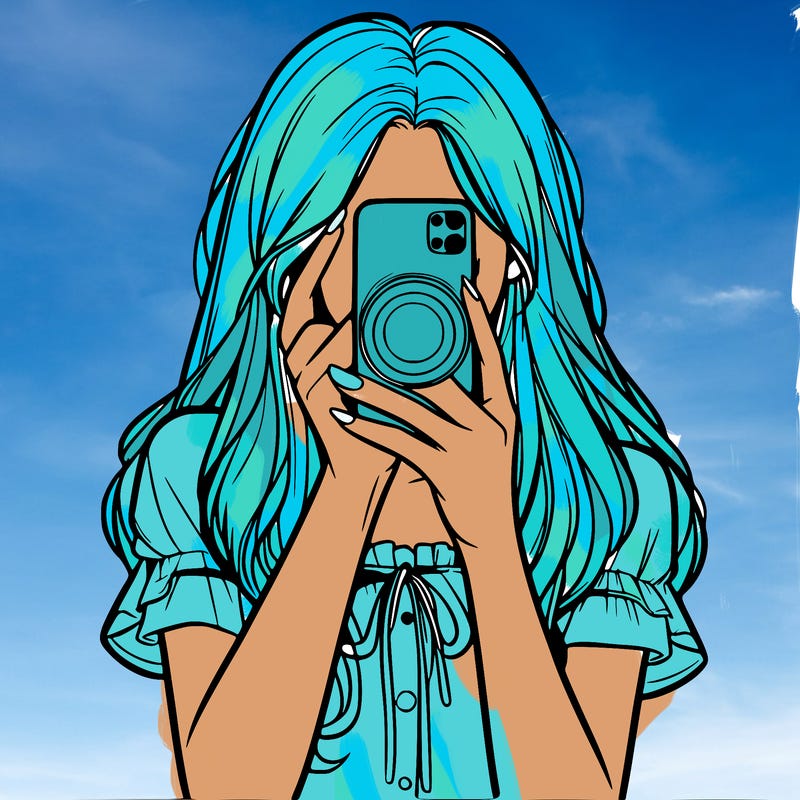 a realistic girl holding her phone taking pictures