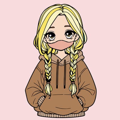 a realistic girl with a oversized hoodie and she has braids