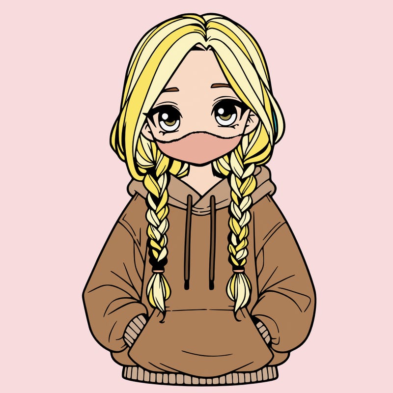 a realistic girl with a oversized hoodie and she has braids