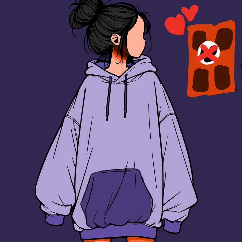realistic girl with a oversized sweatshirt on and a bun