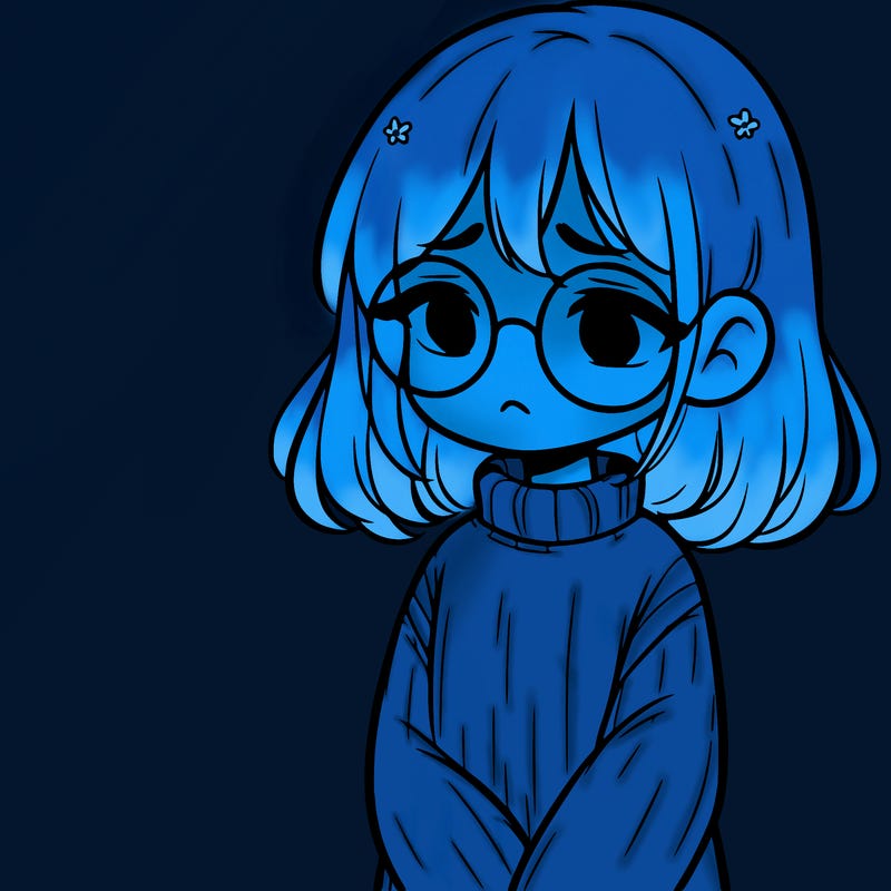 sad girl with glasses in a sweater