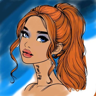 realistic girl with a ponytail on her hair and lips