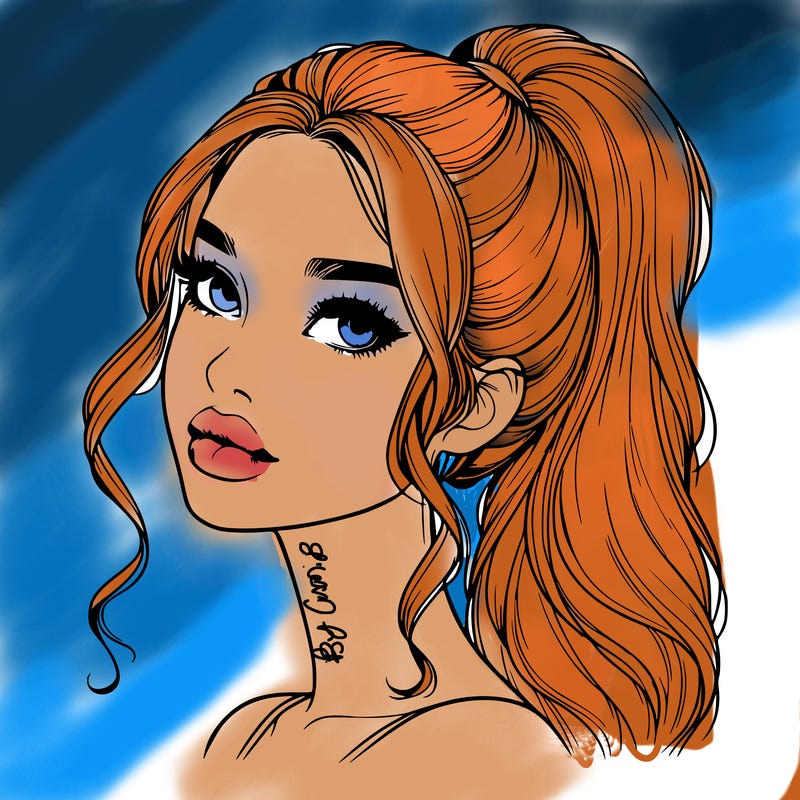 realistic girl with a ponytail on her hair and lips