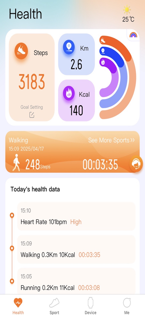 AuraFit - AuraFit mobile app health dashboard showing daily steps heart rate and activity progress timeline