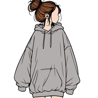 realistic girl with a oversized sweatshirt on and a bun