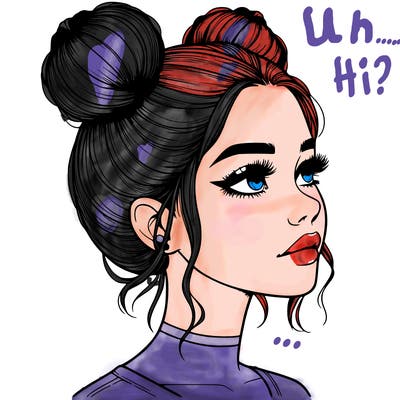 realistic girl with buns on the top of her head