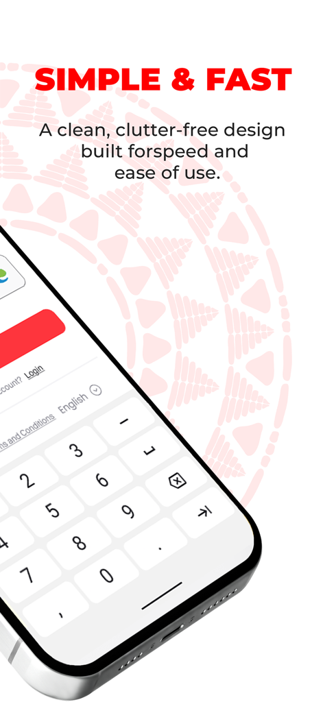 M-PESA Lehulum - Captura de pantalla de la aplicación M-PESA Lehulum resaltando su diseño simple y rápido con un teclado numérico