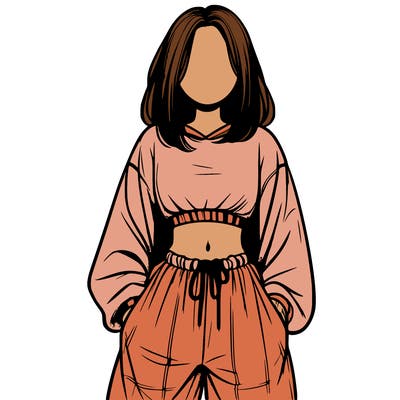 realistic girl faceless with baggy pants and a crop top